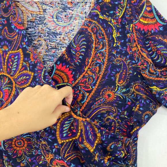 Coldwater Creek Wrap Top size 1X Multi Color Artsy Paisley Stretch Boho Festival - Picture 7 of 10